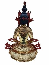 Buddhist Handmade Statue Of Aparimita, [full Fire Gold Plated] With Painted Face, Amitayus, Chepame