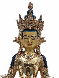 Buddhist Handmade Statue Of Aparimita, [full Fire Gold Plated] With Painted Face, Amitayus, Chepame
