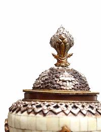 Gold Coloured Offering With Camel Bone Lotus Bowl Made On Copper, [silver Plated]