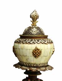 Gold Coloured Offering With Camel Bone Lotus Bowl Made On Copper, [silver Plated]