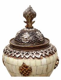 Gold Coloured Offering With Camel Bone Lotus Bowl Made On Copper, [silver Plated]