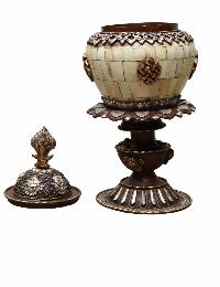 Gold Coloured Offering With Camel Bone Lotus Bowl Made On Copper, [silver Plated]
