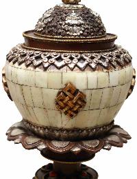 Gold Coloured Offering With Camel Bone Lotus Bowl Made On Copper, [silver Plated]