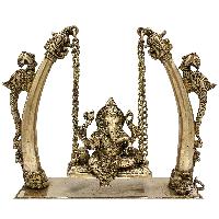 Buddhist Statue Of Ganesh On A Swing, [sand Casting], Relaxing On A Swing [small], Glossy