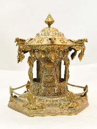 [antique], Buddhist Handmade [prayer Wheel] Or Mane, [full Gold Plated]