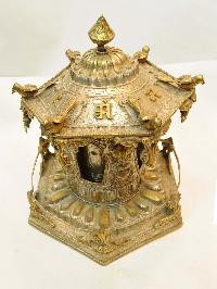 [antique], Buddhist Handmade [prayer Wheel] Or Mane, [full Gold Plated]