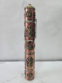 Hand Beaten Metal Incense Holder, Ashtamangala, Stone Setting