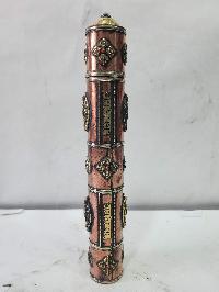 Hand Beaten Metal Incense Holder, Ashtamangala, Stone Setting