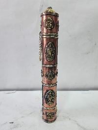 Hand Beaten Metal Incense Holder, Ashtamangala, Stone Setting