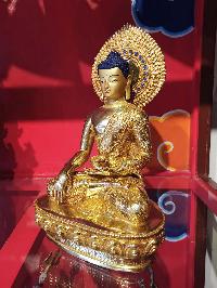 Buddhist Handmade Statue Of Shakyamuni Buddha, [face Painted], [gold Plated], [stone Setting]
