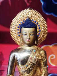 Buddhist Handmade Statue Of Shakyamuni Buddha, [face Painted], [gold Plated], [stone Setting]