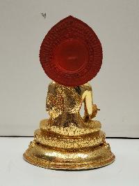 Buddhist Handmade Statue Of Medicine Buddha, [full Fire Gold Plated], [face Painted], [stone Setting]
