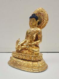 Buddhist Handmade Statue Of Medicine Buddha, [full Fire Gold Plated], [face Painted], [stone Setting]