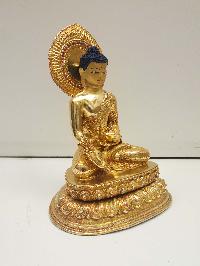 Buddhist Handmade Statue Of Medicine Buddha, [full Fire Gold Plated], [face Painted], [stone Setting]