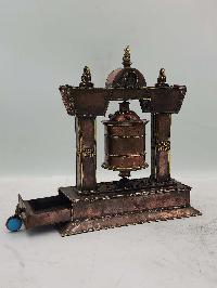 Buddhist Handmade Table Top Prayer Wheel, With Incense Burner And Incense Holder, [stone Setting]