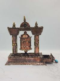 Buddhist Handmade Table Top Prayer Wheel, With Incense Burner And Incense Holder, [stone Setting]