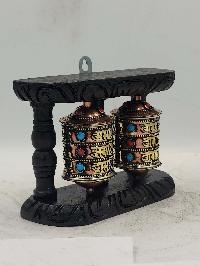 Buddhist Handmade Wall Prayer Wheel With Mantra Inside, With Carved Mantra, [stone Setting], Wall Mountable, Wall Mountable