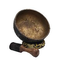 [rare Find], Buddhist Real Antique Hand Beaten [bangladeshi] Jambati Singing Bowl, Carved Design, Beautiful Sound Quality, [antique], [select Accessories]