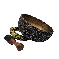 [rare Find], Buddhist Real Antique Hand Beaten [bangladeshi] Jambati Singing Bowl, Carved Design, Beautiful Sound Quality, [antique], [select Accessories]