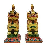 Temple Lion Set [painted], Wooden