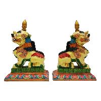 Temple Lion Set [painted], Wooden