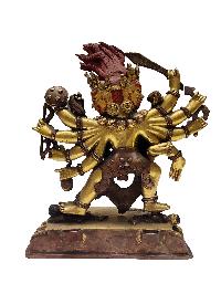[old Stock], Mahakala Twelve Arms Statue, A Buddhist Handmade Statue, Gold Plated, Face Painted, [old Stock]