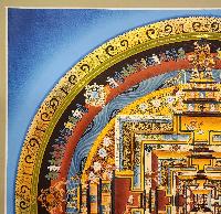 Kalachakra Mandala Thangka, Buddhist Traditional Painting, Tibetan Style, [real Gold], In Blue Color Base