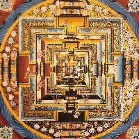 Kalachakra Mandala Thangka, Buddhist Traditional Painting, Tibetan Style, [real Gold], In Blue Color Base