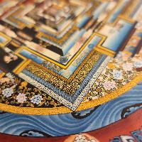 Kalachakra Mandala Thangka, Buddhist Traditional Painting, Tibetan Style, [real Gold], In Blue Color Base
