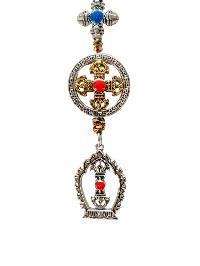 Buddhist Ritual Amulet Hanging With Double Dorje And Dorje, For Wall, Altar, Bags And Keyring