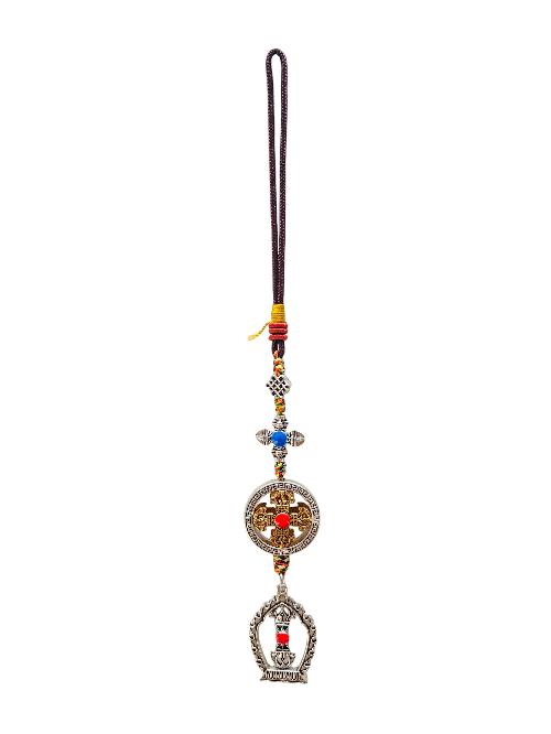Buddhist Ritual Amulet Hanging With Double Dorje And Dorje, For Wall, Altar, Bags And Keyring
