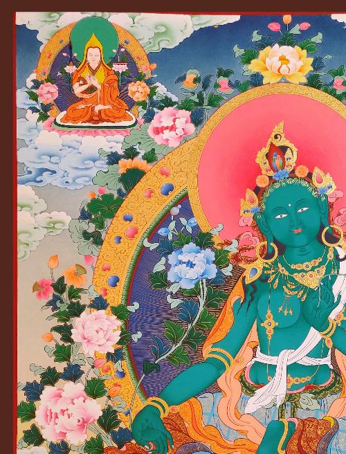 Green Tara Thangka, Tibetan Buddhist Art, Hand Painted, [real Gold]