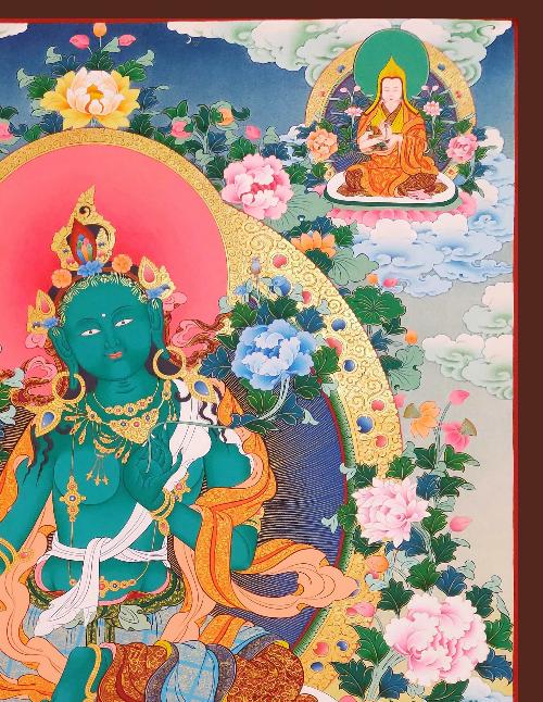 Green Tara Thangka, Tibetan Buddhist Art, Hand Painted, [real Gold]