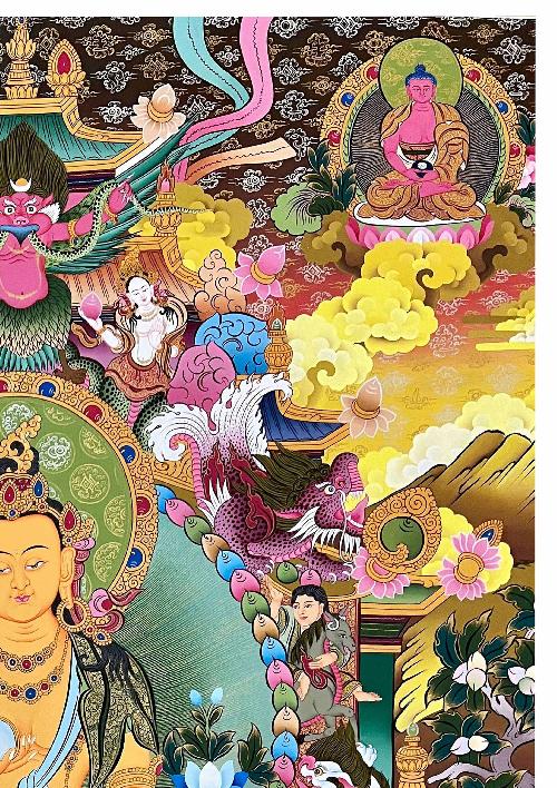 Ksitigarbha Thangka, Tibetan Buddhist Art, Hand Painted, [real Gold]
