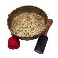 Manipuri Singing Bowl With Flower Of Life, Buddhist Hand Beaten, Antique Finishing, [select Accessories]