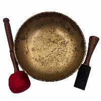 Manipuri Singing Bowl With Flower Of Life Inside, Buddhist Hand Beaten, Antique Finishing, [masterpiece], [select Accessories]