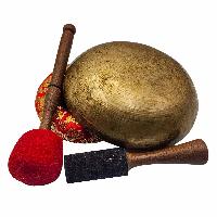 Manipuri Singing Bowl With Flower Of Life Inside, Buddhist Hand Beaten, Antique Finishing, [masterpiece], [select Accessories]