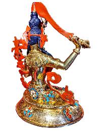 [manjushri], Buddhist Handmade Statue, [face Painted], [gold Plated] And [stone Setting]