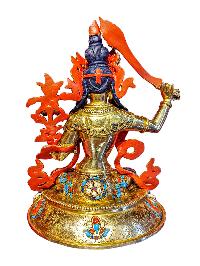 [manjushri], Buddhist Handmade Statue, [face Painted], [gold Plated] And [stone Setting]
