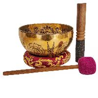 Singing Bowl, Buddhist Hand Beaten, With Fine Etching Carving Of Ganesh, [select Accessories]