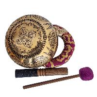 Singing Bowl, Buddhist Hand Beaten, With Fine Etching Carving Of Ganesh, [select Accessories]