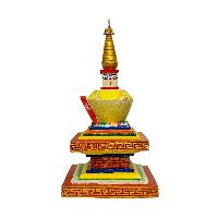 Buddhist Handmade Wooden Stupa, [traditional Color]