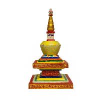 Buddhist Handmade Wooden Stupa, [traditional Color]