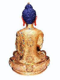[shakyamuni Buddha], Buddhist Handmade Statue, [face Painted] And [gold Plated], [stone Setting]