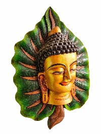 [leaf Buddha], Handmade Wooden Mask, Wall Hanging, [painted], Poplar Wood