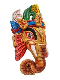 [ganesh], Handmade Wooden Mask, Wall Hanging, Painted, Poplar Wood