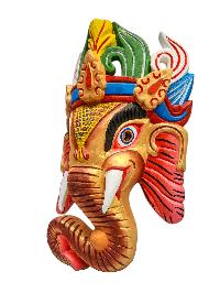 [ganesh], Handmade Wooden Mask, Wall Hanging, Painted, Poplar Wood