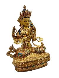 [chenrezig], Buddhist Handmade Statue, [full Gold Plated], [face Painted], [stone Setting] And [high Quality]