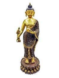 [standing Medicine Buddha], Buddhist Handmade Statue, [half Gold Plated And Chocolate Oxidized], [face Painted] And [high Quality]