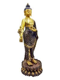[standing Medicine Buddha], Buddhist Handmade Statue, [half Gold Plated And Chocolate Oxidized], [face Painted] And [high Quality]